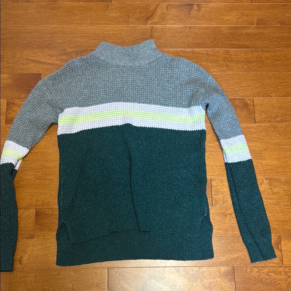 SO Gray and Green Cowl Neck Sweater with Colorblock Design